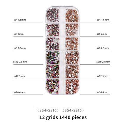 1440pcs 12 Grid Set Mixed Color Flat Nail Diamond AB Color Glass Crystal Phone Case DIY Accessories