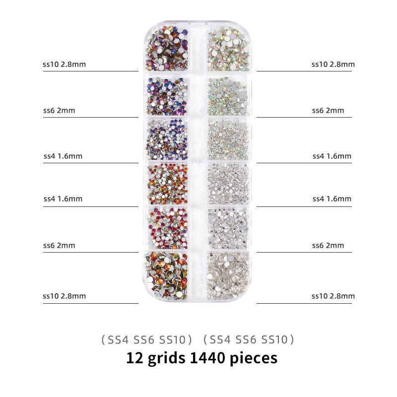 1440pcs 12 Grid Set Mixed Color Flat Nail Diamond AB Color Glass Crystal Phone Case DIY Accessories
