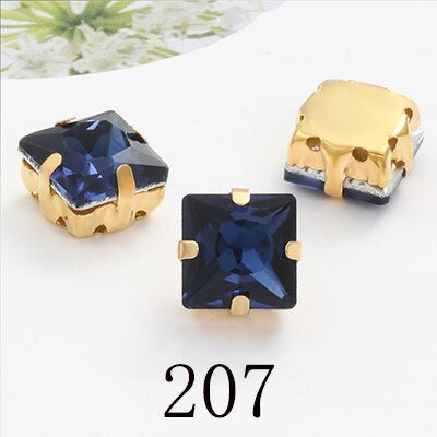 8/10mm 50PCS Square Shape Glass Rhinestones with Golden Claw Sew on Crystal Stone for Clothes Decoration Dress