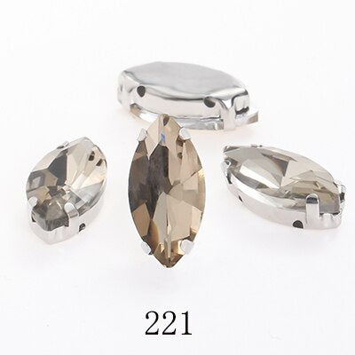 Yichuan  Horse Eye Navette Point Back Stones Metal Base Decorations For Clothes Sewn Rhinestones for Needlework Wedding Dress Crystal Jewelry for Crafts
