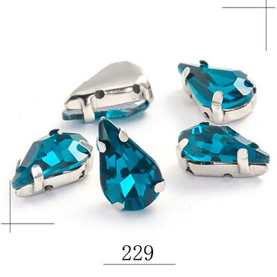 20pcs 5x8/6x10mm Drop Crystal Stone With silver bottom Rhinestone for Sewing on Clothes Sewn on Rhinestone for Needlework