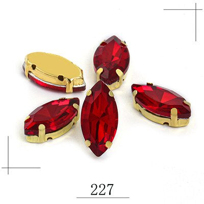 50pcs Leaf Shape Glass Rhinestones with Gold Bottom Horse Eye Claw Rhinestone Quadangle Glass Claw Hand Sewn Crystal Diy Clothing Shoes Bag Accessories 9*18mm
