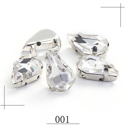 20pcs 5x8/6x10mm Drop Crystal Stone With silver bottom Rhinestone for Sewing on Clothes Sewn on Rhinestone for Needlework