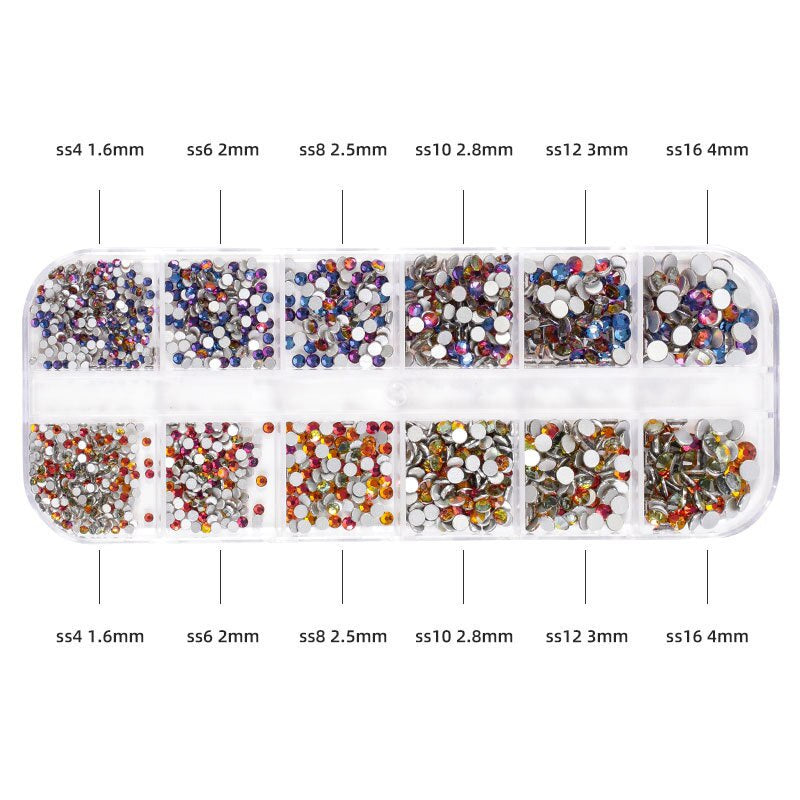 1440pcs 12 Grid Set Mixed Color Flat Nail Diamond AB Color Glass Crystal Phone Case DIY Accessories