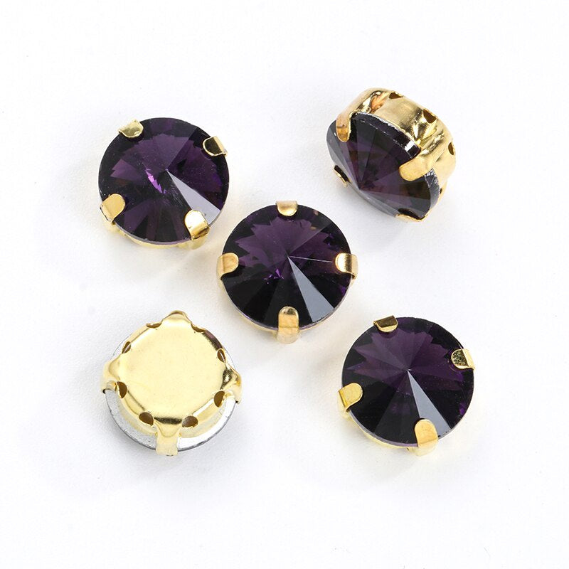 10/12mm Round Glass Rhinestones With Claw Sew On Crystal Stone Strass Diamond For Clothes Needlework DIY