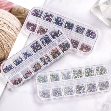 1440pcs 12 Grid Set Mixed Color Flat Nail Diamond AB Color Glass Crystal Phone Case DIY Accessories