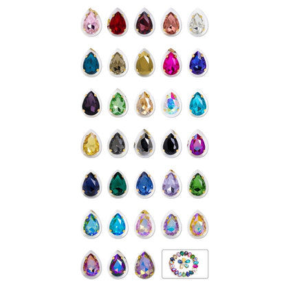 Yichuan Drop Rhinestone Sew-on Glass Golden Base Stones Crystal For Decoration and Crafts Clothes Sewn Rhinestones For Needlework