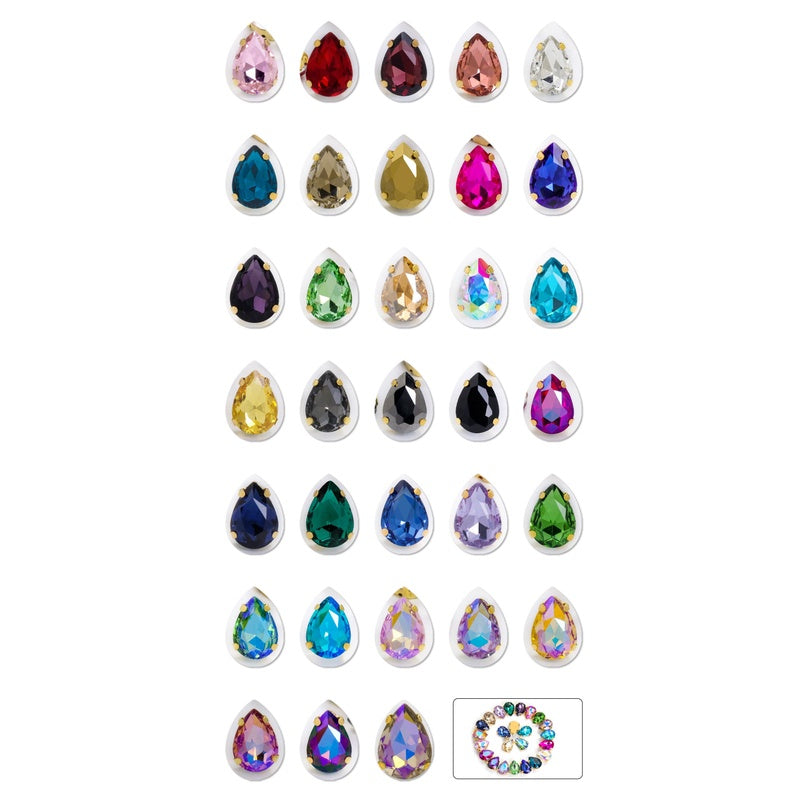 【ready stock】Yichuan Drop Rhinestone Sew-on Glass Golden Base Stones Crystal For Decoration and Crafts Clothes Sewn Rhinestones For Needlework