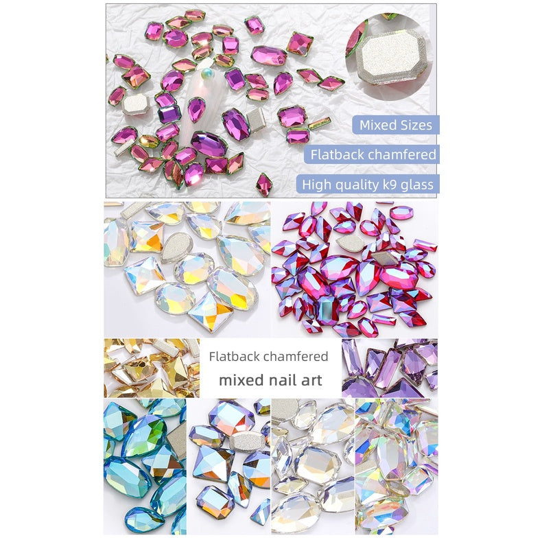 TonyBead 20Pcs Mixed Shape Flatback Stone Gem Glass Nail Art Rhinestone For Jewelry Making Loose Strass Crystal Nail Accessories Nail Drill kuku