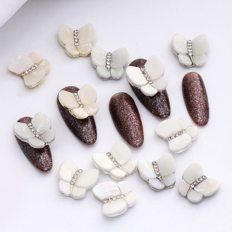 3PCS Alloy Nail Butterfly Japanese Cat's Eye Stone Multi-color 3D Nail Metal Nail Stickers Decoration