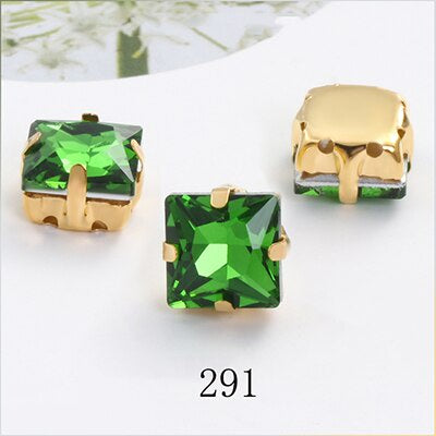 8/10mm 50PCS Square Shape Glass Rhinestones with Golden Claw Sew on Crystal Stone for Clothes Decoration Dress