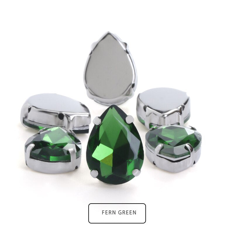 20*30mm 10pcs Drop Shape Glass Rhinestones with Claw Sew on Teardrop Crystal Stone Diamond Metal Base