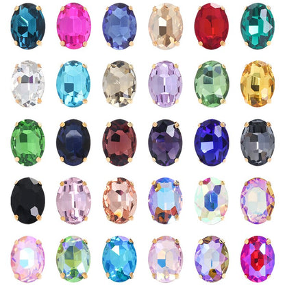 50pcs 6*8mm/8*10mm Oval Glass Rhinestones with Clawed Sewn Crystal Strass Diamond Clothes Rhinestones DIY