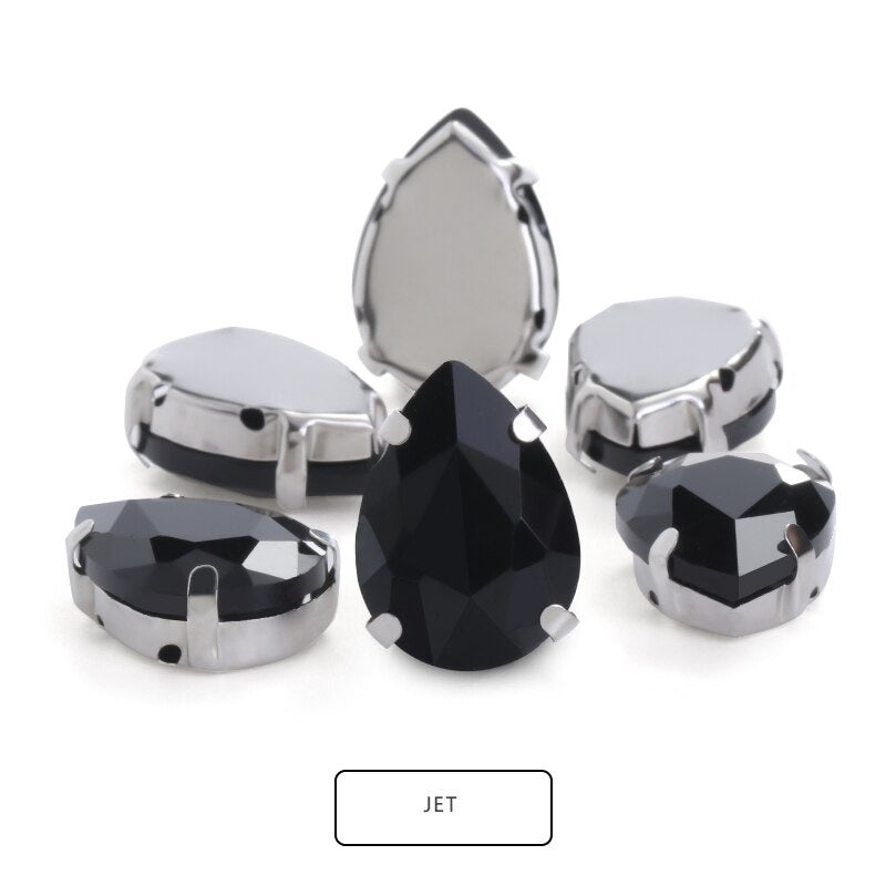 Drop Shape Glass Rhinestones With Claw White K Metal Base Buckle Sew On Crystal Stone Strass Diamond Rhinestones For Needlework