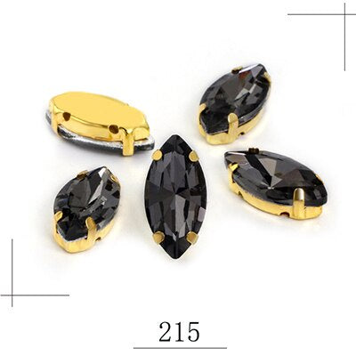 50pcs Leaf Shape Glass Rhinestones with Gold Bottom Horse Eye Claw Rhinestone Quadangle Glass Claw Hand Sewn Crystal Diy Clothing Shoes Bag Accessories 9*18mm