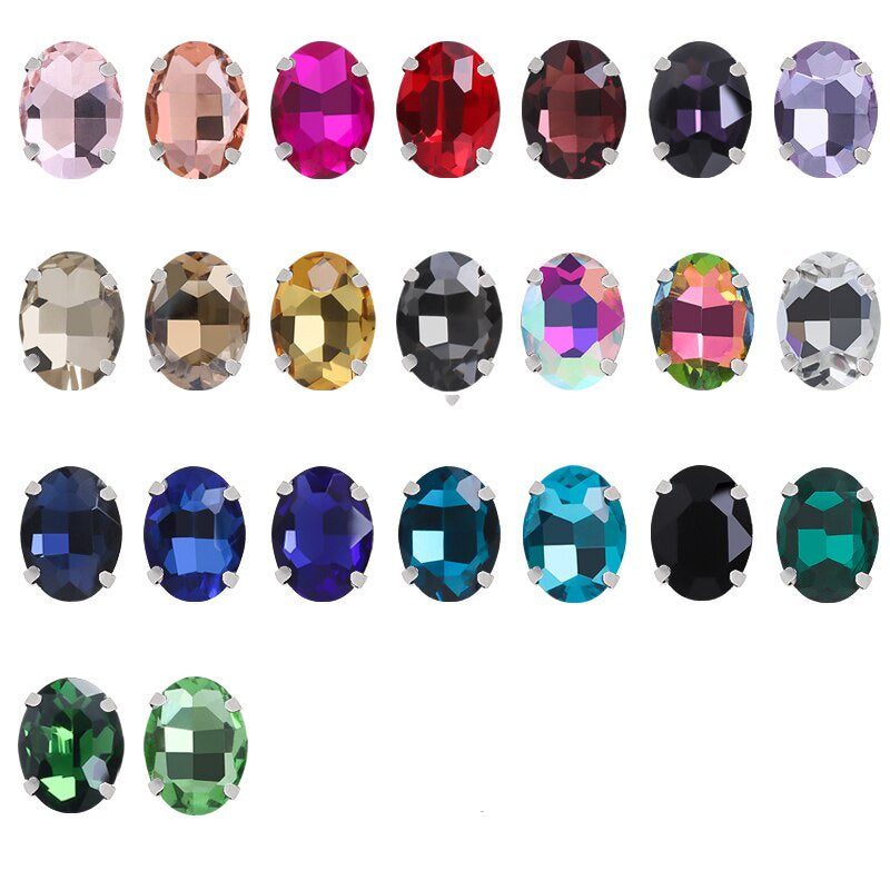 6*8/8*10mm Oval Shape Glass Rhinestones With Silver Sew On Crystal Stone Strass Diamond For Clothes Dress