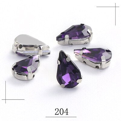 20pcs 5x8mm 6x10mm Drop Crystal Stone With silver bottom Rhinestone for Sewing on Clothes Sewn on Rhinestone for Needlework