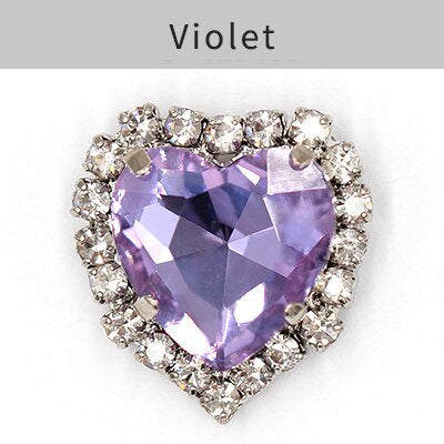 TonyBead kuku logam yang digunakan pada pakaian,heart Shape Glass Rhinestones With Claw Sew On Crystal Stone Metal Base Buckle For Clothes Strass Diamond Sewn Rhinestones