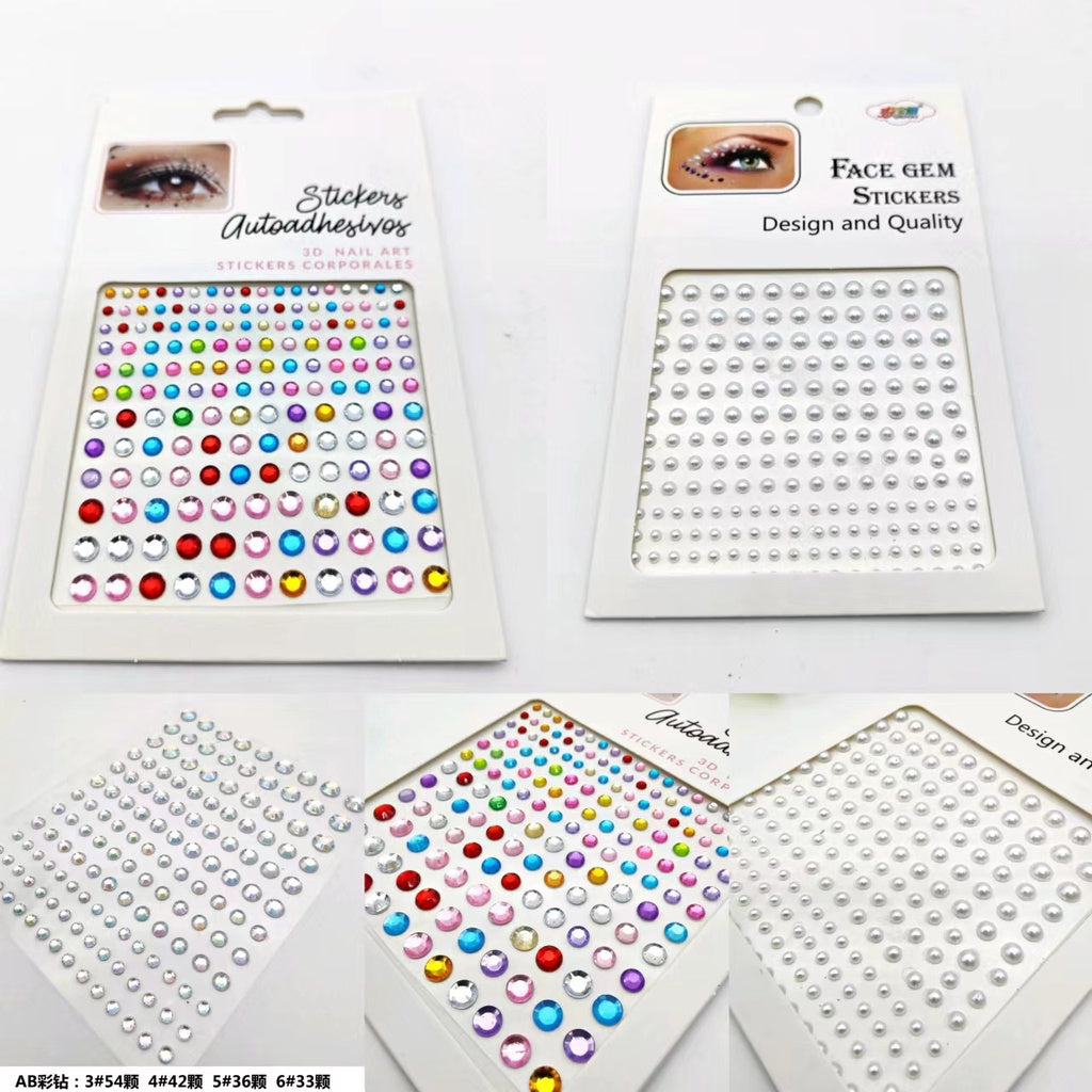 Cross-Border Hot Sell Face Rhinestone Diamond Sticker Eyebrow Eye Pad Forehead Face Decoration Acrylic Crystal Sticker Party Diamond Sticker