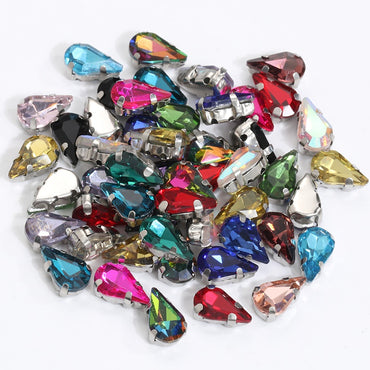 5x8/6x10mm Drop Crystal Stone With silver bottom Rhinestone for Sewing on Clothes Sewn on Rhinestone for Needlework