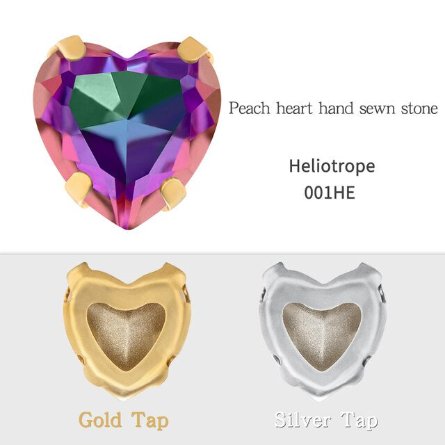 Heart Shape Glass Pointback K9 Crystal with Gold Bottom Sew on Rhinestone DIY Clothing Decoration