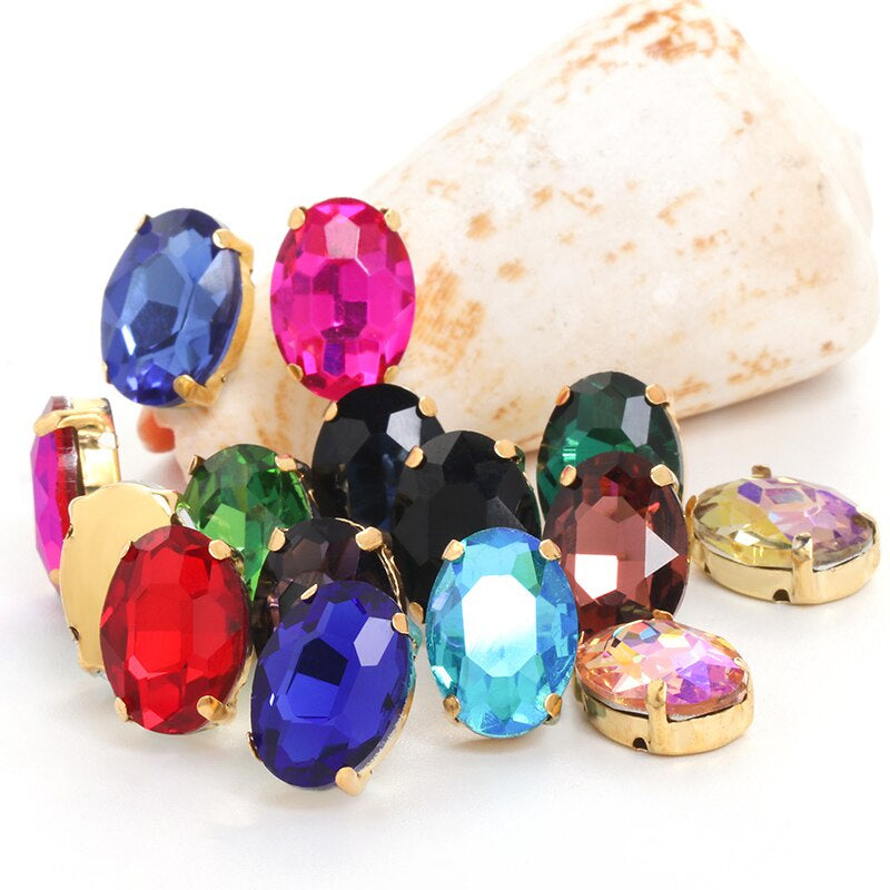 50pcs 6*8mm/8*10mm Oval Glass Rhinestones with Clawed Sewn Crystal Strass Diamond Clothes Rhinestones DIY
