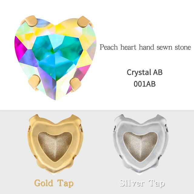 Heart Shape Glass Pointback K9 Crystal with Gold Bottom Sew on Rhinestone DIY Clothing Decoration
