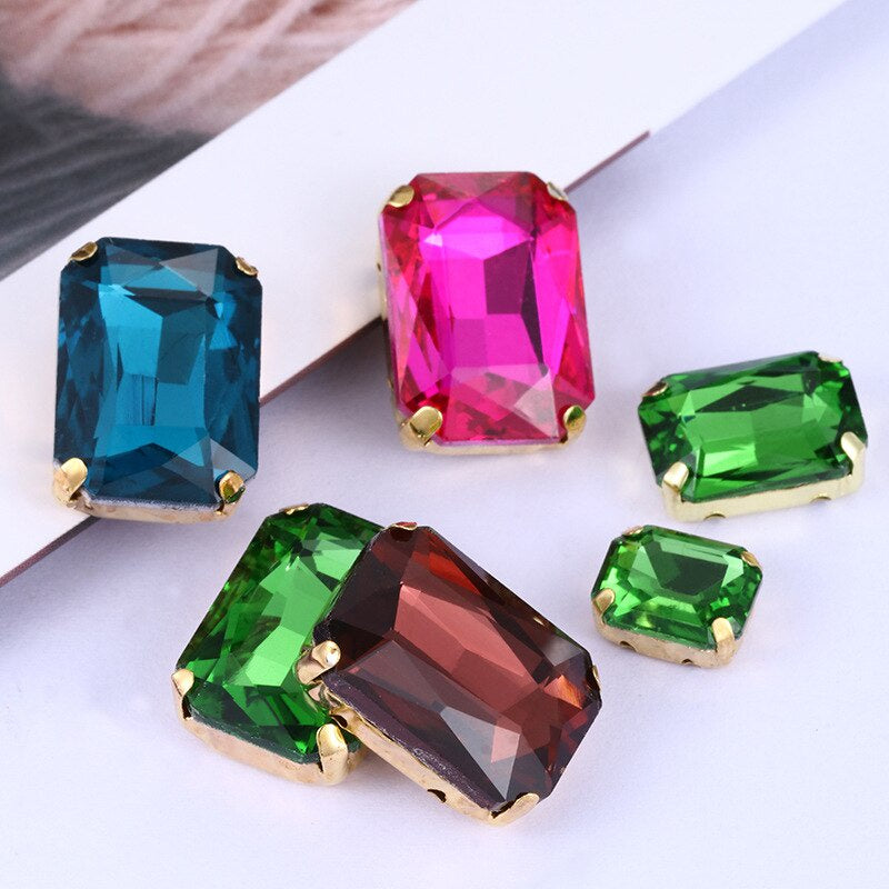 Rectangle Shape 10X14 13X18mm Glass Rhinestones With Claw Sew On Stone Strass Diamond For Clothes Rhinestones for Crystal Crafts