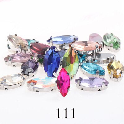 Yichuan  Horse Eye Navette Point Back Stones Metal Base Decorations For Clothes Sewn Rhinestones for Needlework Wedding Dress Crystal Jewelry for Crafts