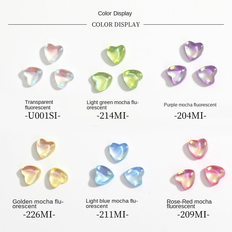 50PCS 4/6/8mm Resin Heart Mocha Fluorescent Nail Nail Patch  Ice Through Love Decoration