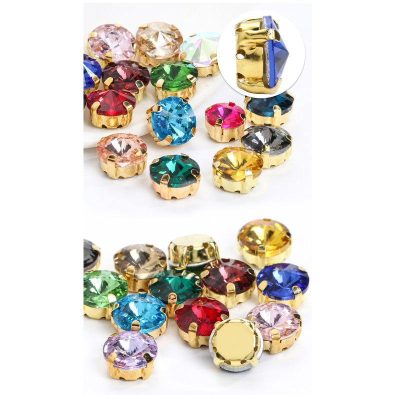 10/12mm Round Glass Rhinestones With Claw Sew On Crystal Stone Strass Diamond For Clothes Needlework DIY