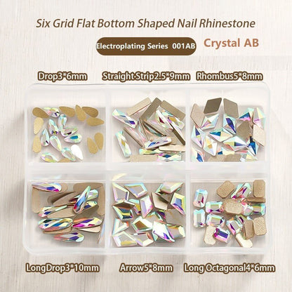 TonyBead 6Grid Blingbox Rhinestones On Nails Stone Set All Shaped Hybrid Manicure Jewelry Nail Glitter Kawaii Charm DIY Japanese Nail Art，kuku