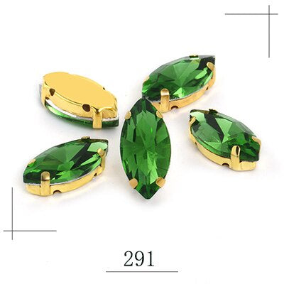 20pcs Leaf Shape Glass Rhinestones with Gold Bottom Horse Eye Claw Rhinestone Quadangle Glass Claw Hand Sewn Crystal Diy Clothing Shoes Bag Accessories 4*15mm/7*15mm