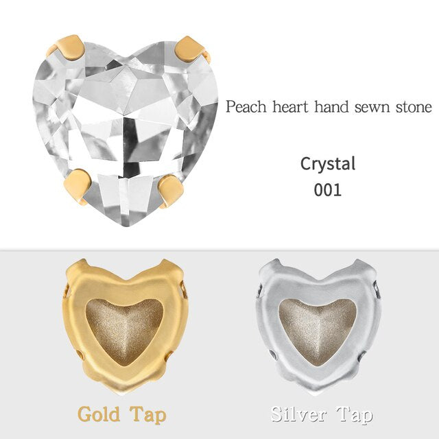 Heart Shape Glass Pointback K9 Crystal with Gold Bottom Sew on Rhinestone DIY Clothing Decoration