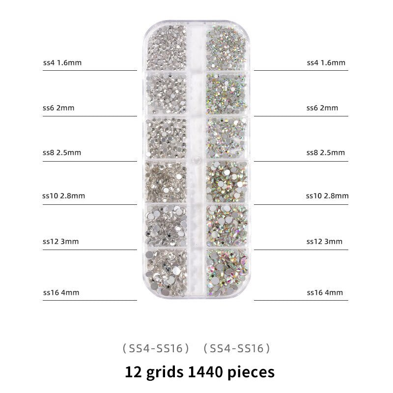1440pcs 12 Grid Set Mixed Color Flat Nail Diamond AB Color Glass Crystal Phone Case DIY Accessories