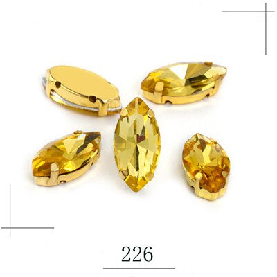 50pcs Manik Jahitan, Marquise/Leaf Shape Glass Rhinestones with Claw Stitched on Crystal Stones for Clothes Sewing Accessories 5*10mm/4*8mm