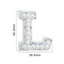 TonyBead 26 English Alphabet A-Z Pearl Letter Patches Rhinestone Patch Sewing On Patches Stripe Badge DIY Name