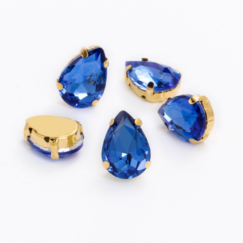 【ready stock】Yichuan Drop Rhinestone Sew-on Glass Golden Base Stones Crystal For Decoration and Crafts Clothes Sewn Rhinestones For Needlework