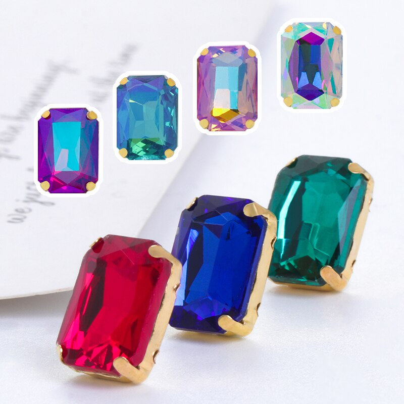 Rectangle Shape 10X14 13X18mm Glass Rhinestones With Claw Sew On Stone Strass Diamond For Clothes Rhinestones for Crystal Crafts