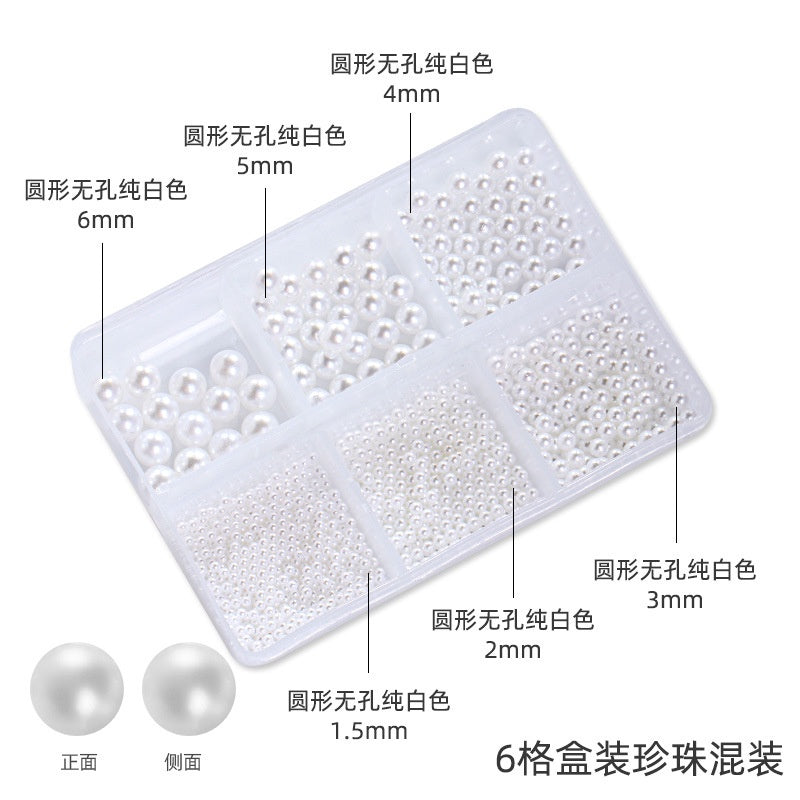 Nail Art Jewelry Boxed 12 Grid 6 Grid Mixed Nail Art Pearls Straight Hole No Hole Radius Pearl Set