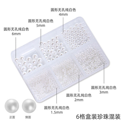 Nail Art Jewelry Boxed 12 Grid 6 Grid Mixed Nail Art Pearls Straight Hole No Hole Radius Pearl Set