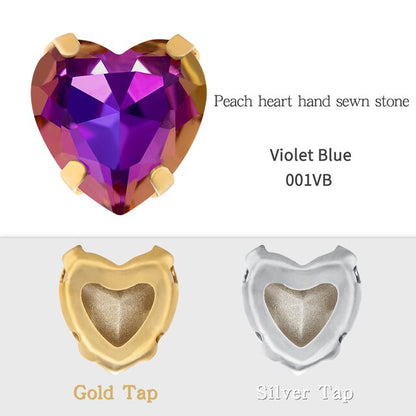 Heart Shape Glass Pointback K9 Crystal with Gold Bottom Sew on Rhinestone DIY Clothing Decoration