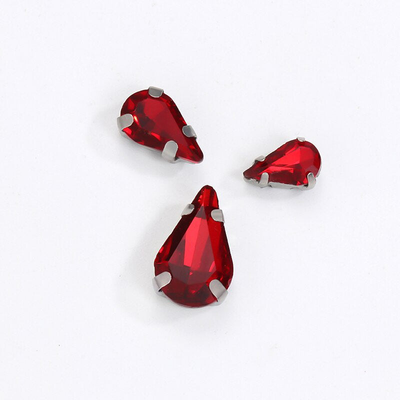 20pcs 5x8/6x10mm Drop Crystal Stone With silver bottom Rhinestone for Sewing on Clothes Sewn on Rhinestone for Needlework
