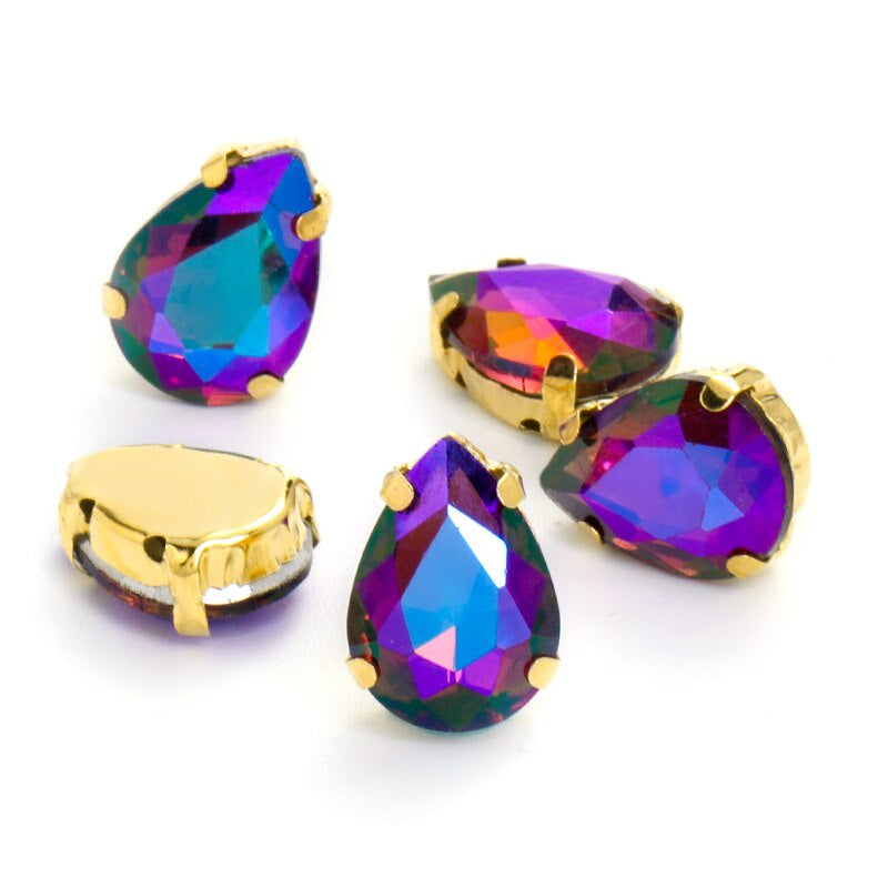 【ready stock】Yichuan Drop Rhinestone Sew-on Glass Golden Base Stones Crystal For Decoration and Crafts Clothes Sewn Rhinestones For Needlework