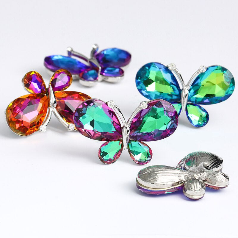 TonyBead 5Pcs Crafts Butterfly Rhinestone Appliques Jewelry Charms Handmade Trendy Glue on Glass Decorations Big Crystal AccessoriesBarang kemas，Kelengkapan