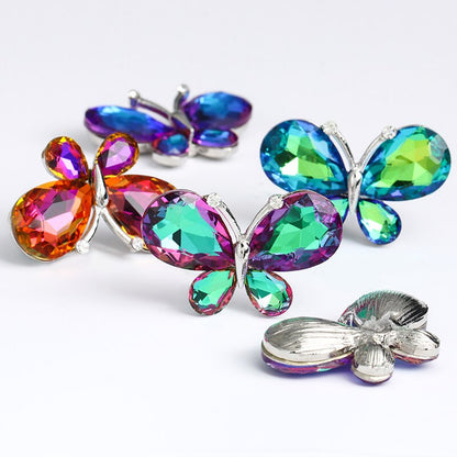 TonyBead 5Pcs Crafts Butterfly Rhinestone Appliques Jewelry Charms Handmade Trendy Glue on Glass Decorations Big Crystal AccessoriesBarang kemas，Kelengkapan