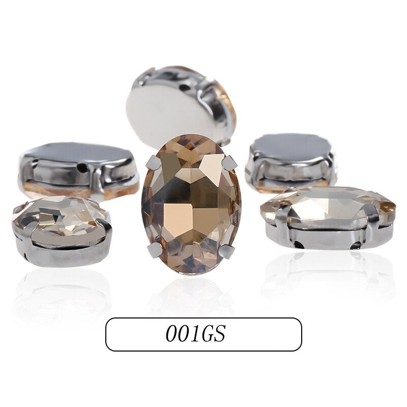 6*8/8*10mm Oval Shape Glass Rhinestones With Silver Sew On Crystal Stone Strass Diamond For Clothes Dress
