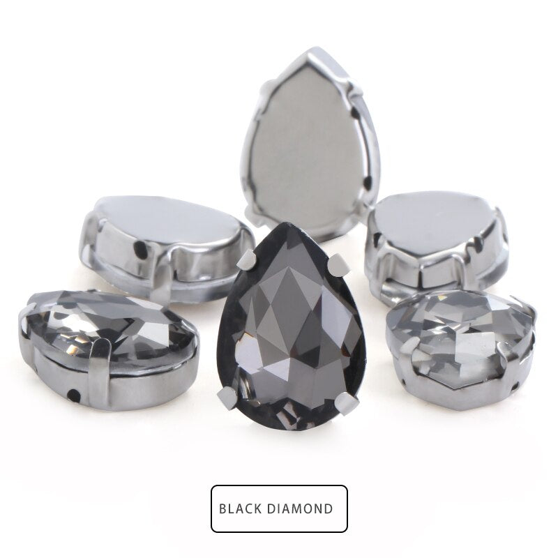 Drop Shape Glass Rhinestones With Claw White K Metal Base Buckle Sew On Crystal Stone Strass Diamond Rhinestones For Needlework