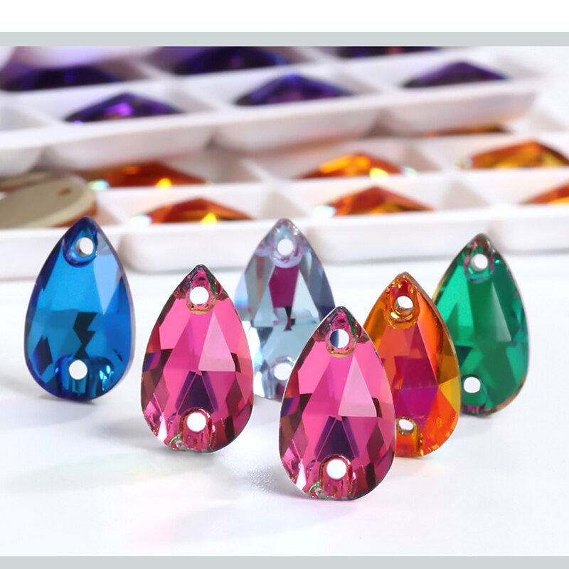 7 * 12Mm water drop flat buckle handmade perforated hand sewn drill clothing accessories high-grade rhinestone water drop hand sewn stone