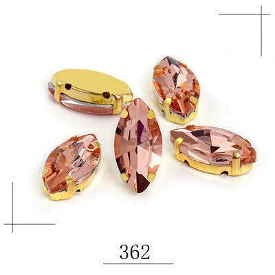 20pcs Leaf Shape Glass Rhinestones with Gold Bottom Horse Eye Claw Rhinestone Quadangle Glass Claw Hand Sewn Crystal Diy Clothing Shoes Bag Accessories 9*18mm